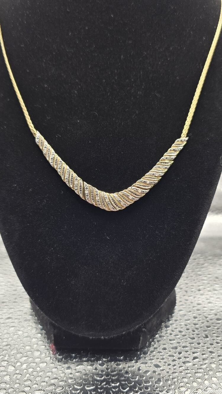 Vintage OTC 925 Gold Vermil 18.5 Inch Chevron Necklace With Diamonds